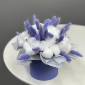 Композиция в шляпной коробке мини из хлопка и лагуруса в Электроуглях