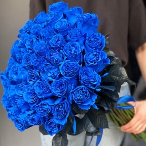 Букет из 51 синей розы Эквадор под ленту (70 см) в Электроуглях