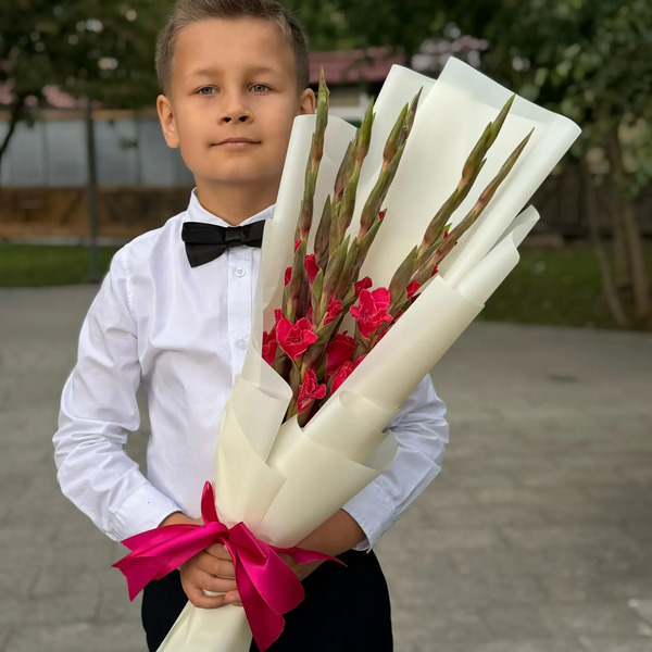 Букет на 1 сентября из 7 малиновых гладиолусов в Электроуглях