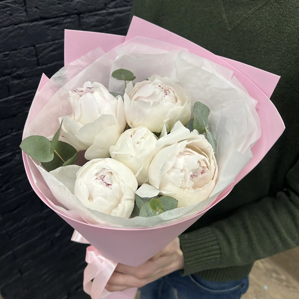 Букет из 5 пионов Одиле "Пломбир" в Электроуглях