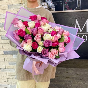 Букет 51 роза микс "Все оттенки нежности" (50 см) в Электроуглях