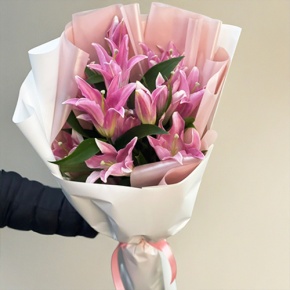 Монобукет из 9 ароматных розовых лилий в Электроуглях
