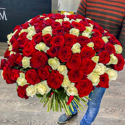 Букет 151 роза красный и белый микс (60 см) в Электроуглях